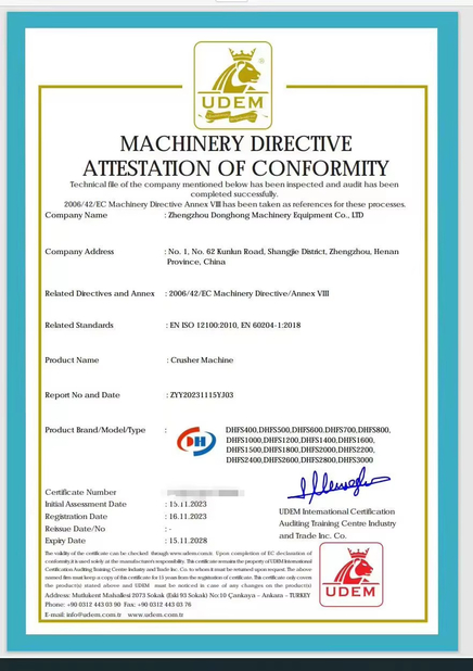 Porcellana Zhengzhou Donghong Mechanical Equipment Co., Ltd. Certificazioni